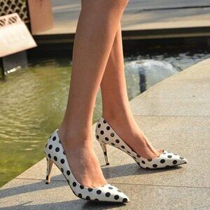 YDN White Women's Chic Pointed Closed Toe Mid Heel Pumps Slip on Stilettos
